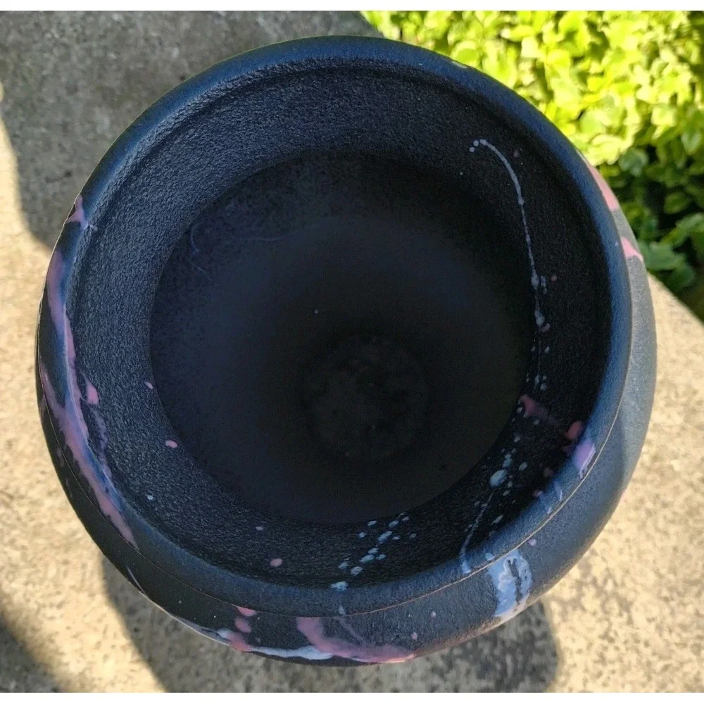 Vintage 80s Harris Pottery Vase Classic Black Pink/White Splatter Retro Abstract